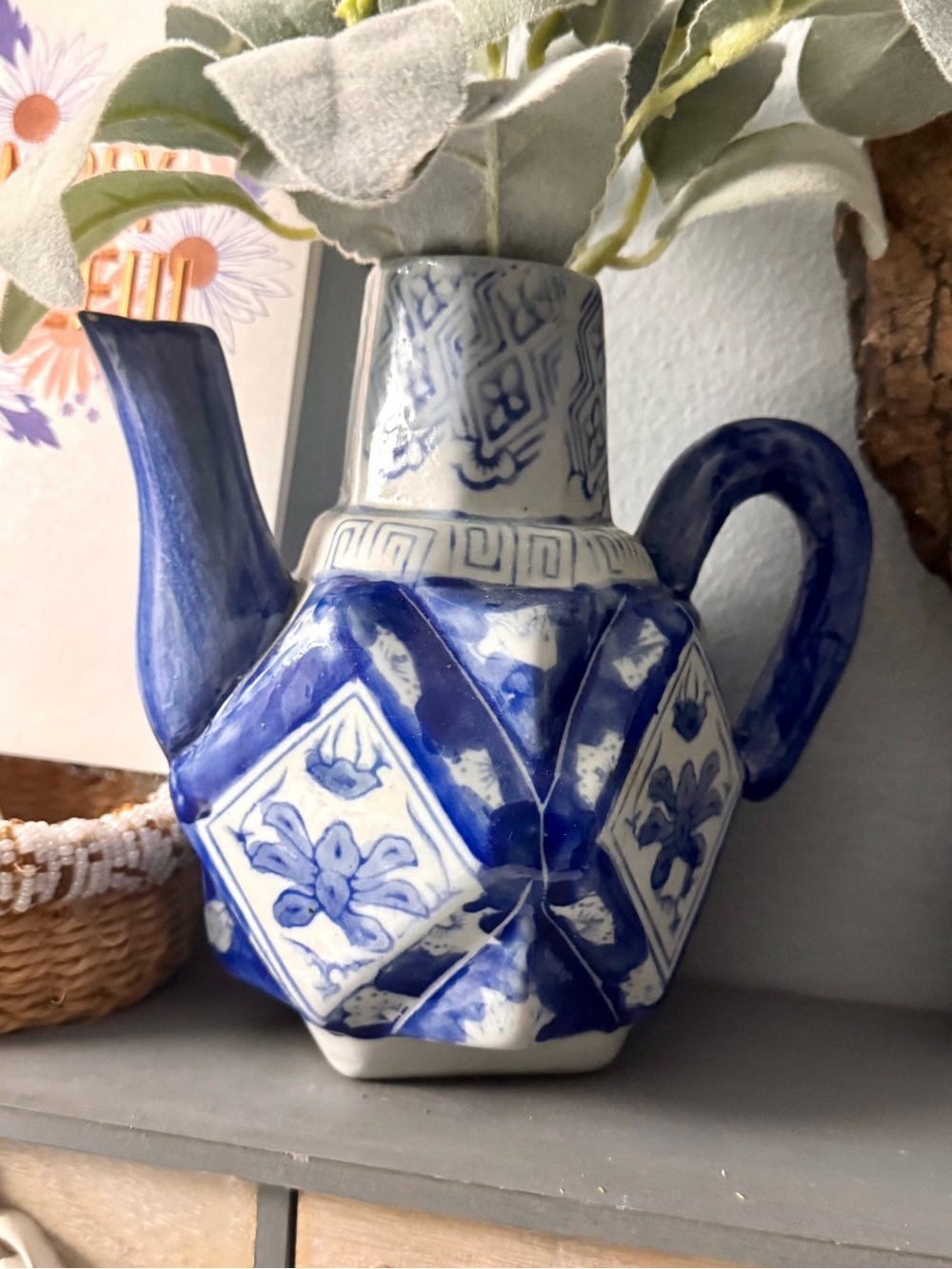 Vintage Chinese blue and white teapot
